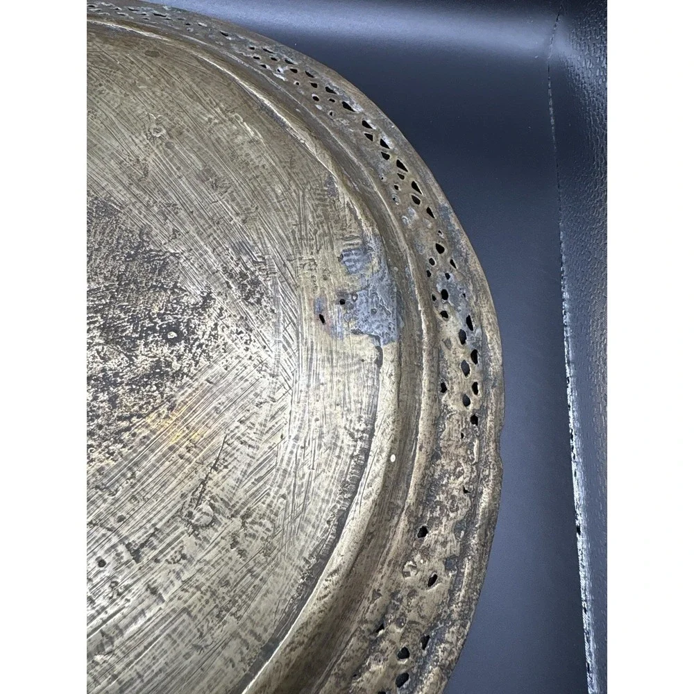 Antique Hand-Hammered Heavy Brass Tray 14